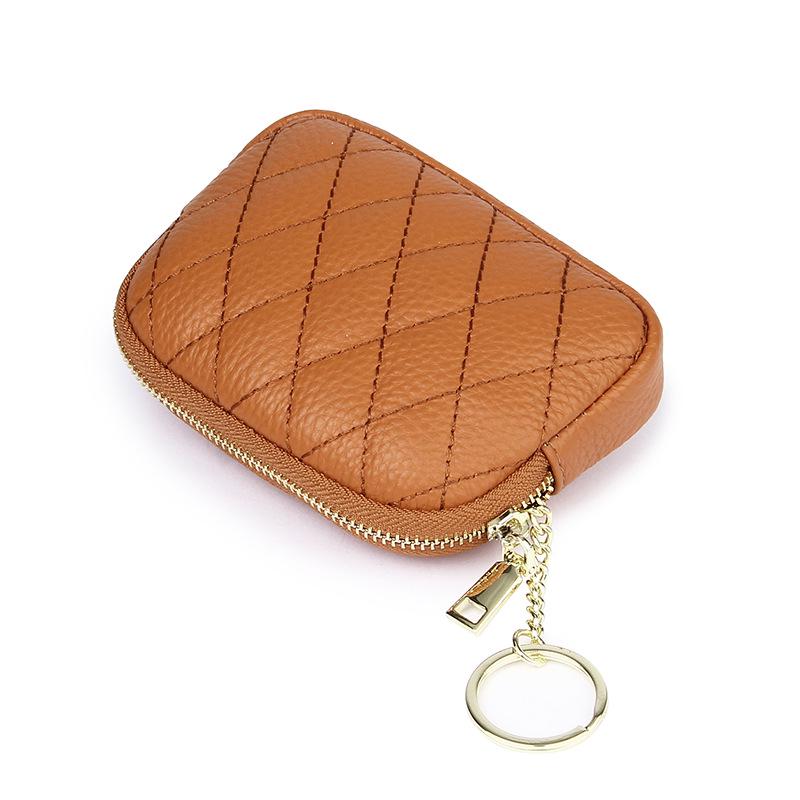 Genuine Leather Diamond Pattern Coin Purse & Keychain Wallet