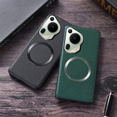 Litchi Pattern Leather Wireless Charging For Magsafe Magnetic Case For Huawei Pura 70 Pro Plus Ultra Pura70 Ultra Soft Cover