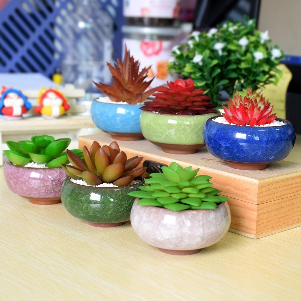 Vaso de Planta Suculenta Fofo Esmalte Craquelê Vaso de Cerâmica para Flores Decoração de Vaso de Flores