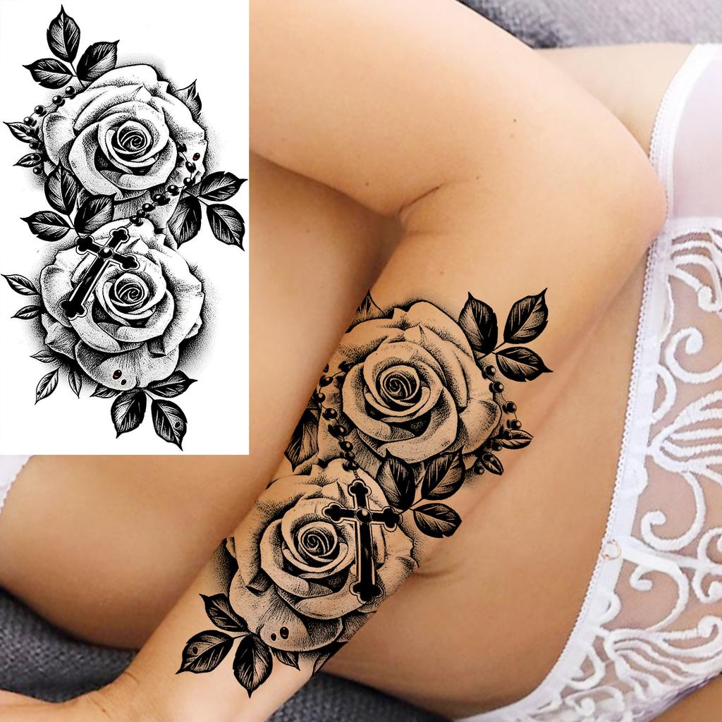Scorpion Rose Flower Temporary Tattoos For Women Adults Realistic Vampire Wolf Scary Snake Crown Fake Tattoo Sticker Arm Tatoos