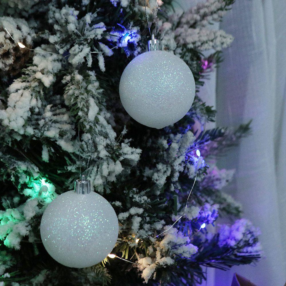 6pcs 4cm/6cm/8cm White Christmas Balls Glitter Pendant Christmas Hanging Balls Elegant Plastic Christmas Tree Pendants