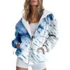 Womens Oversized Hooded Zip-Up Sweatshirt With 3D Digital Print Casual Loose Fit Winter