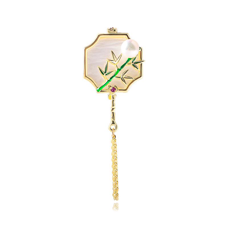 

Elegant Chinese-Style Pearl Tassel Brooch with Retro Plum Orchid Bamboo Chrysanthemum Design for Women