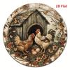 Vintage Farmhouse Rooster and Hen with Eggs Round Metal Tin Sign D Flat Rustic Floral Wall Plaque For Home Decor