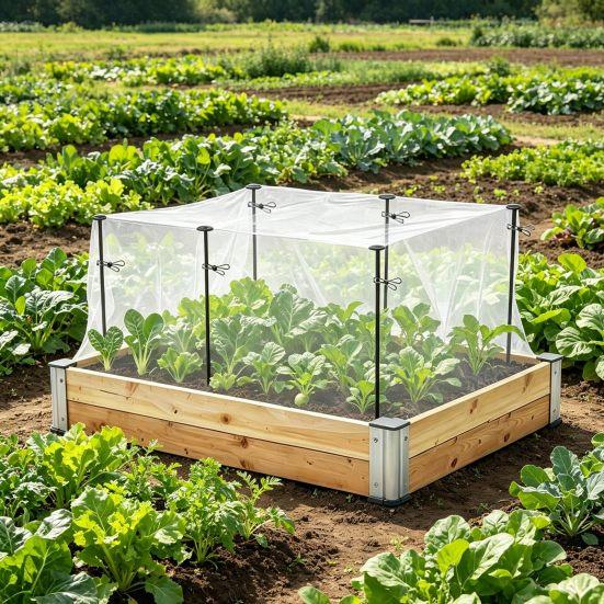 1 Set Raised Garden Bed Netting, Garden Bed Insect Netting Kit, 2.6ft Metal Support Stakes with 4Ft x 8Ft Fine Mesh