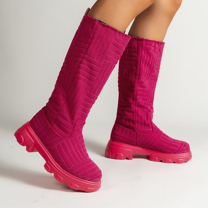 Fashion Luxury Brand Design Boots for Women 2024 Winter Warm Knee High Boots Knitted Cotton Sock Botas Chunky Heel Platform Boots Women