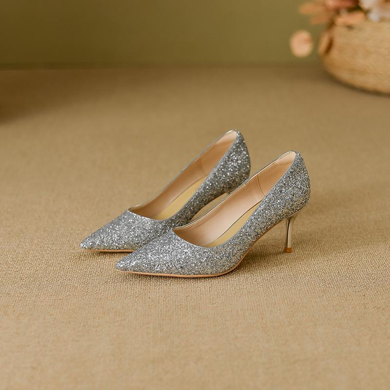 Rose wedding shoes women's new high-end Chinese bride Xiuhe high heels are not tired of toasting crystal single shoes