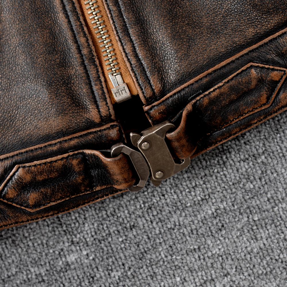 Men Genuine Leather Jacket Thick Oil Waxed Natural Cow Vintage Brown Slim Fit Short Men's Bomber Cowhide Coat Winter Clothing