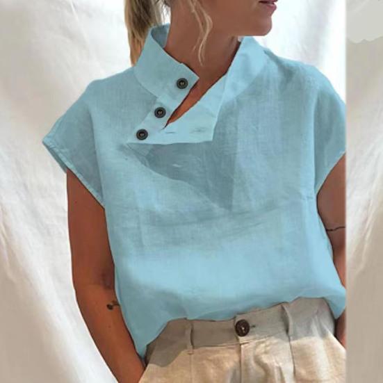 Blouse Femme Sans Manches Col Montant Doux pour la Peau Couleur Unie Boutons Latéraux Tunique Haut Vêtements Dame