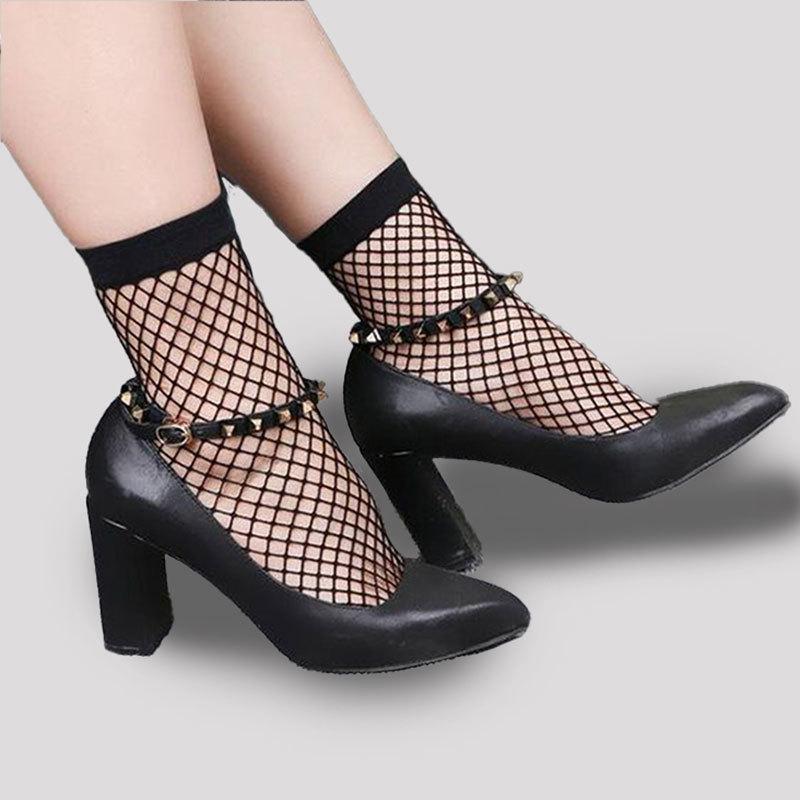 

Influencer sexy fashion fishnet socks, dense short socks, medium-short fishnet socks with large mesh holes Medium mesh black