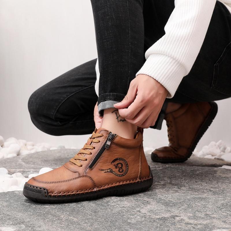 New 2026 Handmade Leather Men Boots Fashion Autumn Sneakers Breathable Design Men's Casual Shoes Outdoor Men Ankle Winter Boots