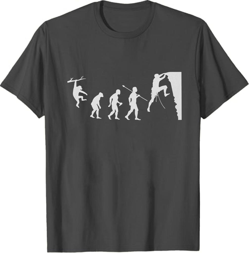 Evolution of Rock Climbing T Shirt From Ape Through Prehistoric Man To Climber Climbing A Cliff Graphic T Shirts Summer Cotton
