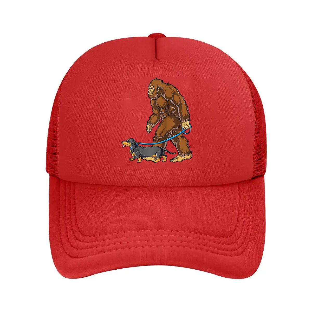 Bigfoot & Dachshund Whimsical, Cryptid - And - Pet Graphic Design Mesh Baseball Cap One Size