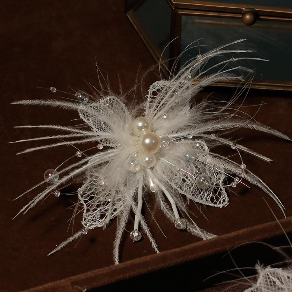 

2 шт. Роскошные свадебные украшения для волос Изысканная заколка для волос с перьями и бабочками Свадебная заколка для волос с перьями Женские 2pcs