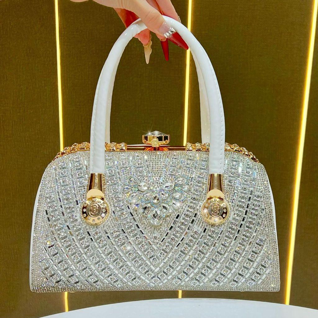 New European Sparkling Evening Bag With Rhinestones And Chain For Formal Events