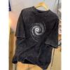 Sommer Herren Baumwolle Atmungsaktiv Retro Gewaschen Schwarz Kurzarm T-Shirt mit Amerikanischem Muster Oberteil