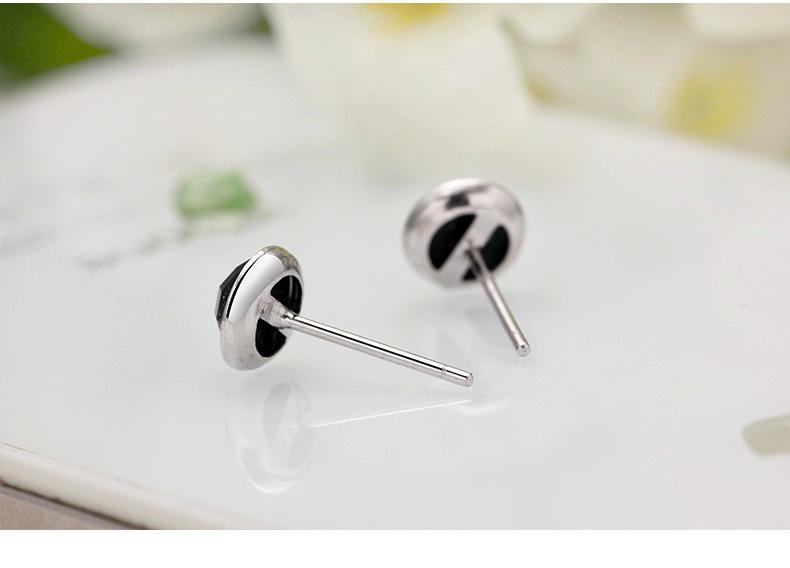 925 Sterling Silver Black Gold Sand Crystal Earrings, Korean Style Fashion Men's Studs