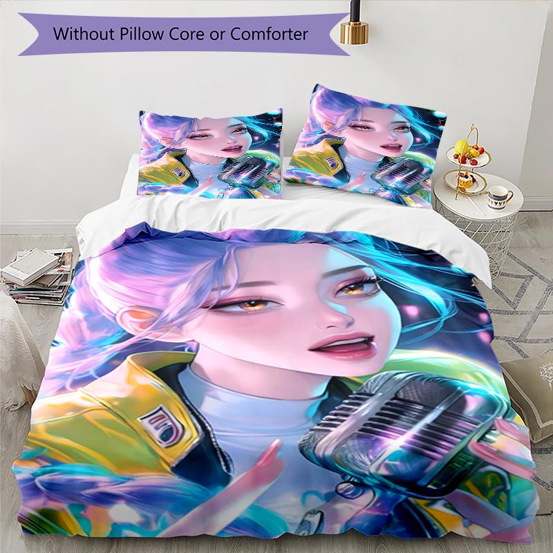 3pcs KPop Demon Hunters RUMI5 Design Cover Set - HD Printed Bedding with 1 Cover and 2 Pillowcases - Perfect for Home and Dorm Decor