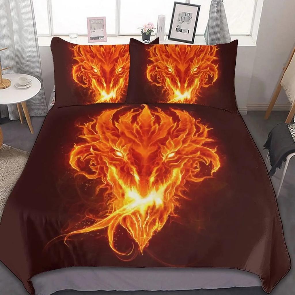 Ice Fire Dragon Duvet Cover Set for Boys Oriental Beast Bedding Set Eastern Auspicious Animals Fairy Tale Comforter Cover