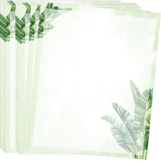 50 Pcs Tropical Plants Letterhead Paper Greenery Leaf Themed Decorative Printer Paper Wedding Writing Papers Sheets for School Writing Home Office About