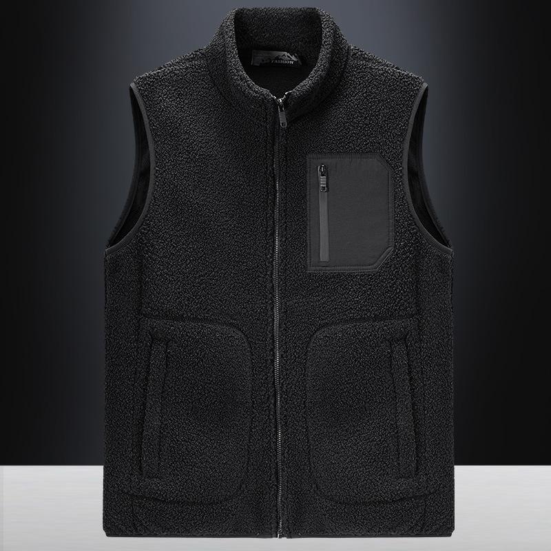 

Polar Fleece Vest Men s Autumn and Winter Outdoor Sports and Leisure Stand-up Collar Vest Teddy Fleece Waistcoat Sleeveless Fleece XXXXL чорний
