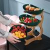 Kunststoff Obstteller mit Holzhalter Oval Servierschalen für Party Essen Server Präsentationsständer Obst Süßigkeitenschale Regale