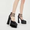 Pointed Toe Patent Leather Buckle Strap Block Heel Single Platform Super High Heel Women's Shoes