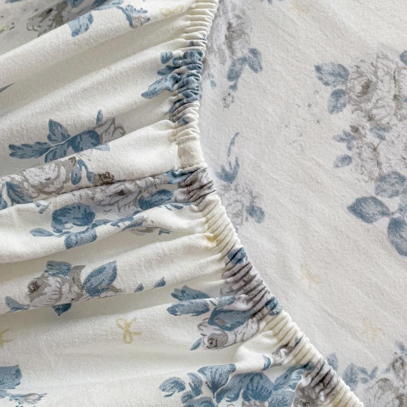 Washed Cotton Fitted Sheet with Elastic Bands Non Slip Adjustable Mattress Cover Printed  Pure Cotton  for Double King Queen