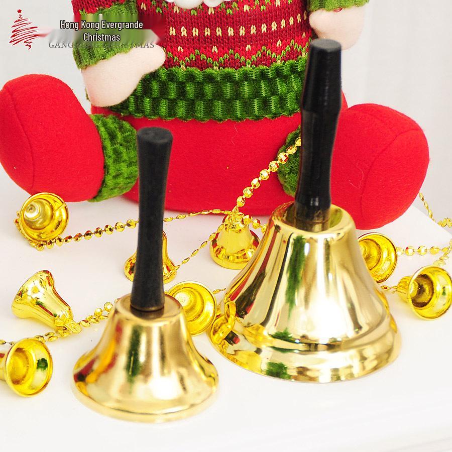 Christmas Gold Metal Jingle Bell with Wooden Handle - Holiday Ornaments & Decorations