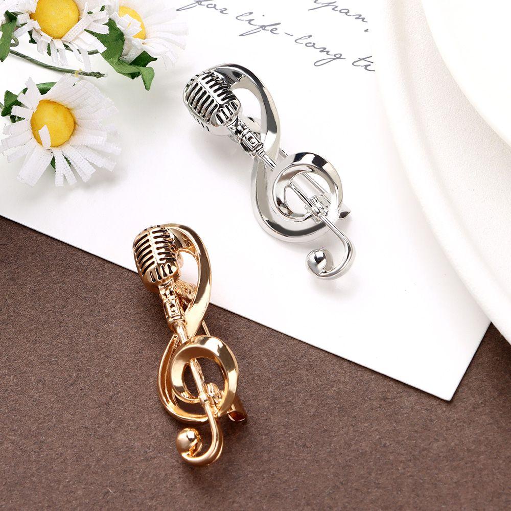 Accessoires DIY Décoration Sac à dos Épingles à col Microphone vintage Note de musique Broche dorée