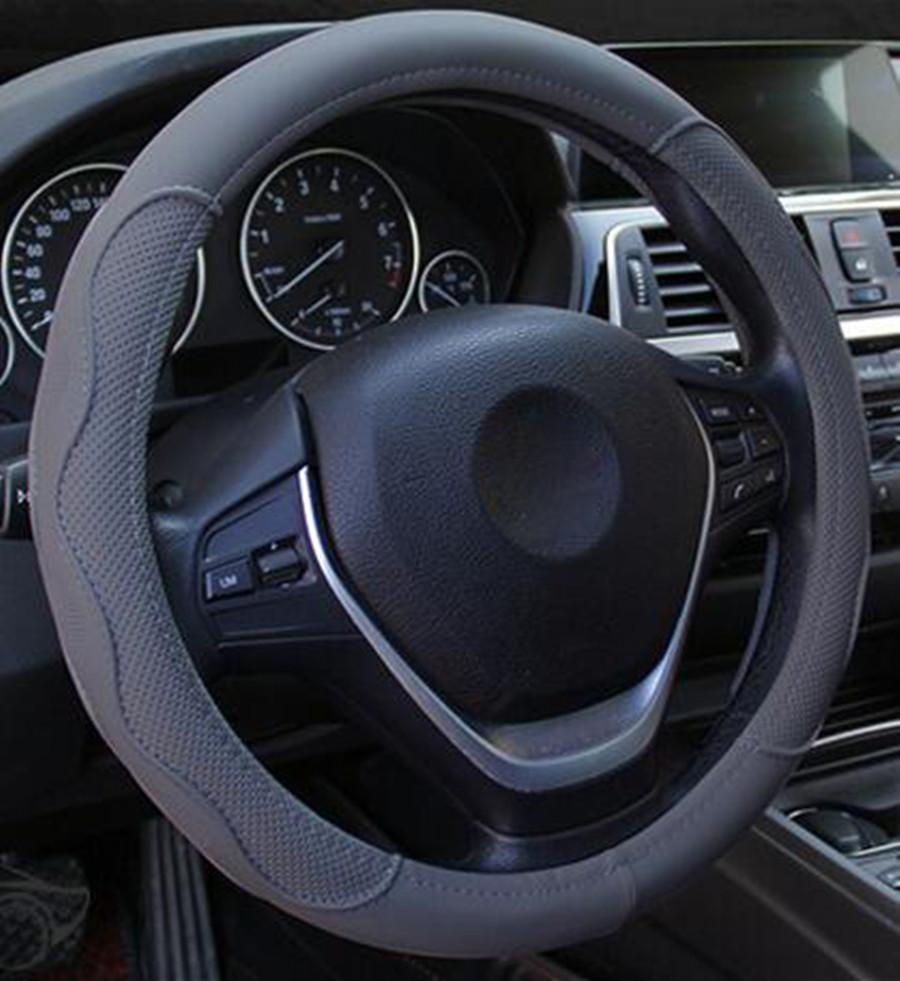 Four Seasons Gray Dynamic PU Leather Embossed Car Steering Wheel Cover 38cm New