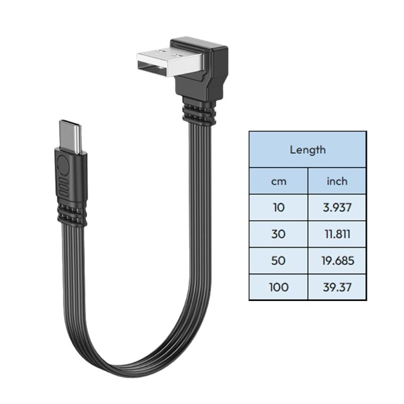 10CM-100CM Flat Flexible straight&Up & Down & Left & Right Angled 90 Degree Usb Male to Type C Male charging and Data Cable