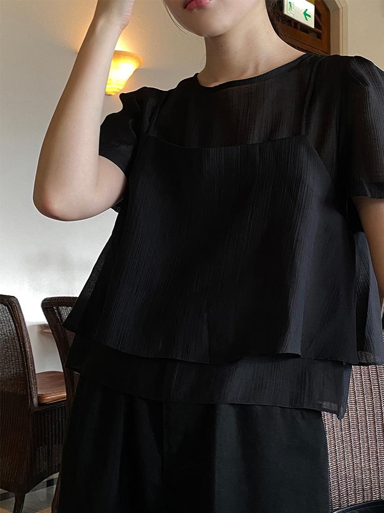 

Harajuku Blue Fashion Design шифоновая рубашка для офиса для женщин корейский шик короткие поддельные топы из двух частей летние лоскутные милые топы комплекты новые L чёрный