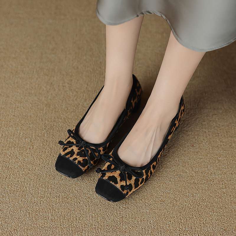 Krazing Pot Horsehair Summer Spring Autumn Med Heels Slip on Women Butterfly-knot European Design Square Toe Shallow Pumps