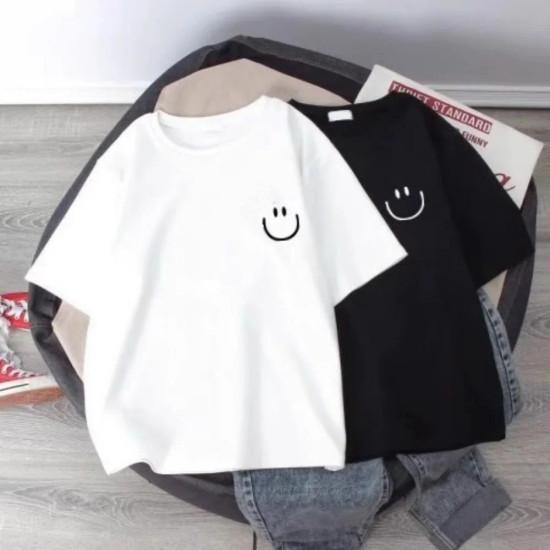Summer Smiling Face Print Children's T-shirt Short-sleeved Pure Cotton Loose Basic Versatile Base Cool Simple Kid Girl Tees Tops