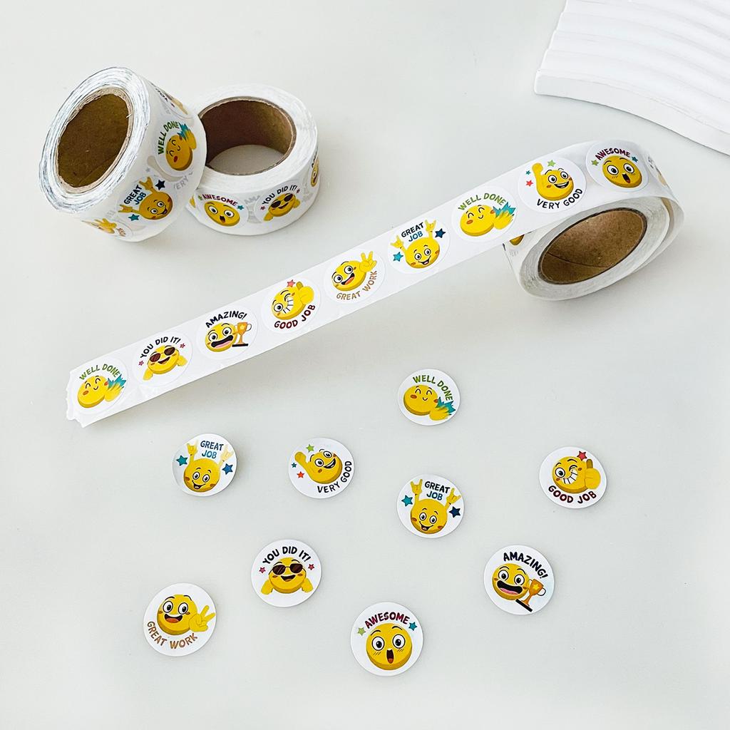 500pcs/roll Cartoon Funny Smile Face Expression Reward Stickers 8 Designs 2.5cm/1.0in Round For Pad Fridge Gift Diy Decoration
