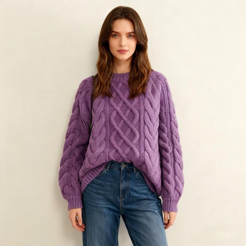 2026 Fall Winter Loose Lazy Thick Knit Sweater Women Casual Long Sleeve Pullover