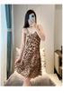 Pajamas women's spring and summer ice silk sleeveless pullover leopard print nightdress sexy with chest pad silk backless dress loungewear