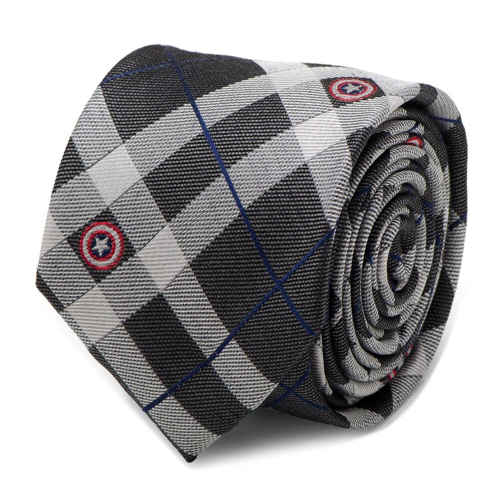 Marvel Captain America Gray Plaid Tie [Cufflinks] Mv-capld-gry-tr