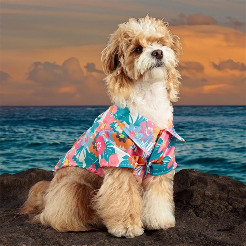 Girl Cats Shirt Costume Apparel Beach Dress Floral Shirt for Puppy Dog and Cats Floral Dress Photo Props