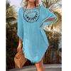 Women's Loose Fitting Casual Vacation Short Sleeved Patchwork Fashion Tassel Beach Bikini Cover Up