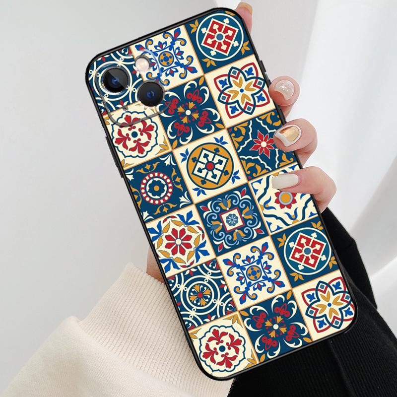 Square Turkish Flower Tiles Phone Case For iPhone 17 Pro Max 14 13 12 11 15 16 Pro Max mini 15 16 Plus 16e 17 Air Cover