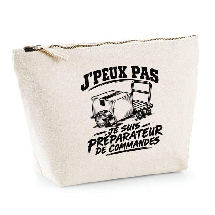 Trousse de toilette - PLANETEE - J'peux pas… Préparateur de commandes - Beige - 100% coton - 3 L zippée métal