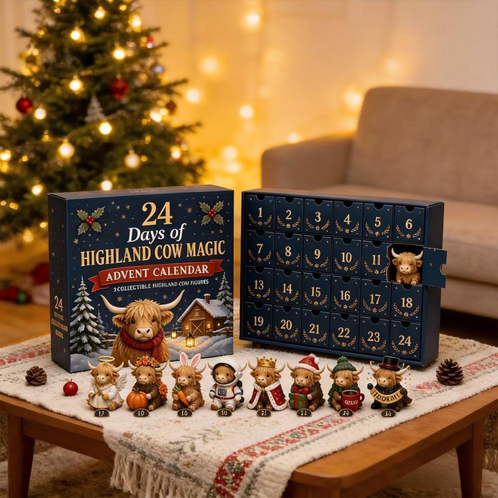 24denní vánoční odpočítávací adventní kalendář Skotsko Skotsko Keltská kráva Magie Sběratelská sada figurek