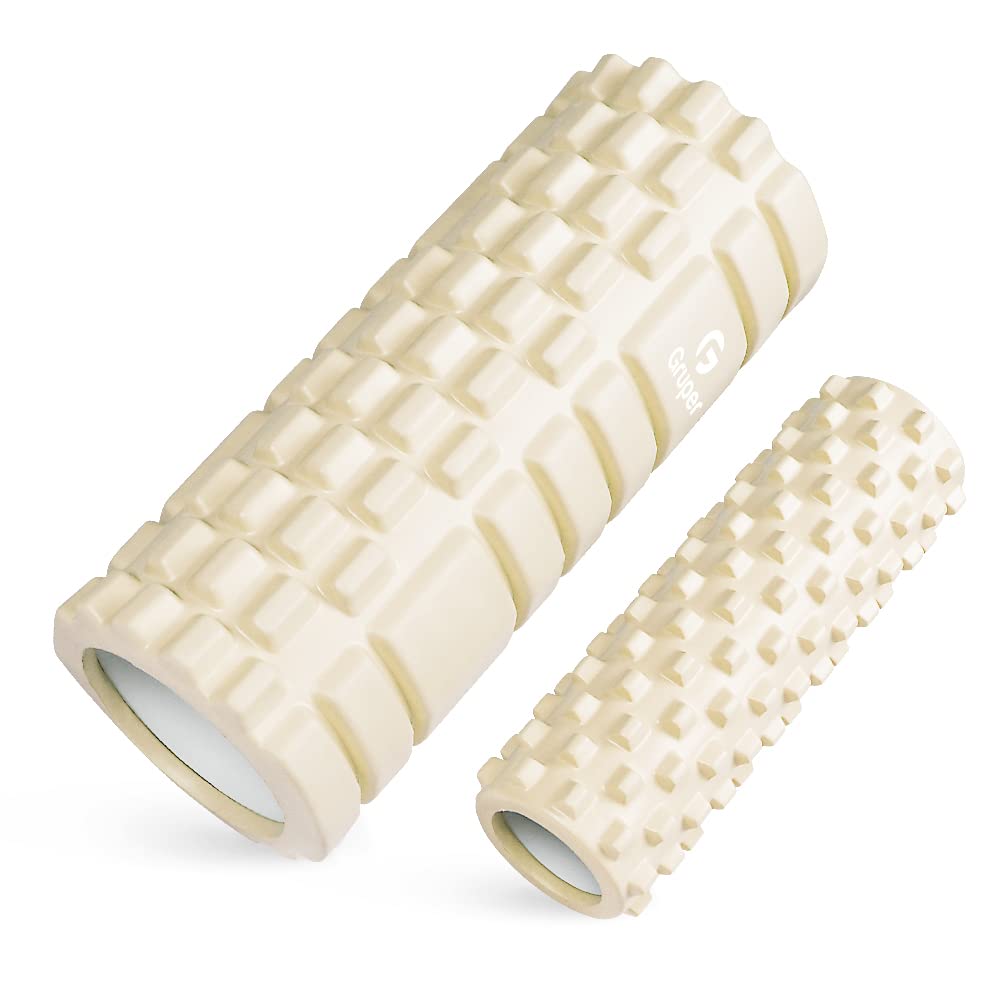 Набор роликов для миофасциального релиза Gruper Foam Roller, большой, и сетчатый ролик для миофасциальной растяжки Gruper Foam Roller (2 ролика, Маленькие) - Ролик, Ролик, (Белый с оттенком)