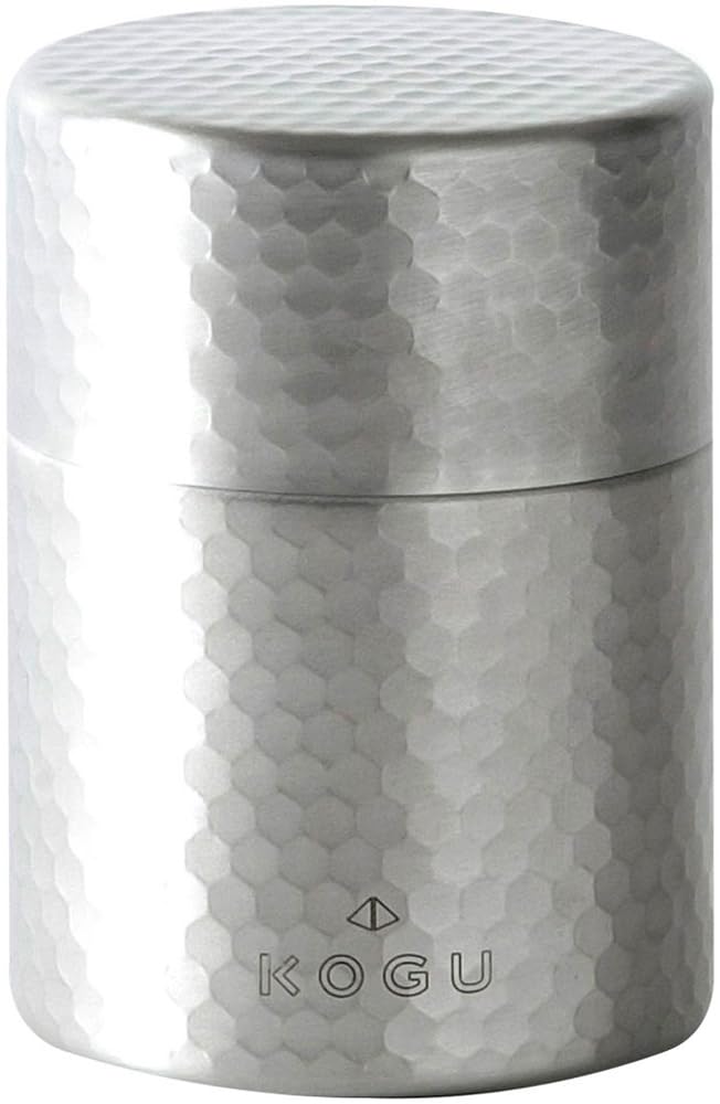 KOGU Tea Storage Caddy In Dishwasher Safe with Inner Preserves Hammered Stainless Matte 200g Tea Stylish Shimomura Gift for Shimomura Kihan