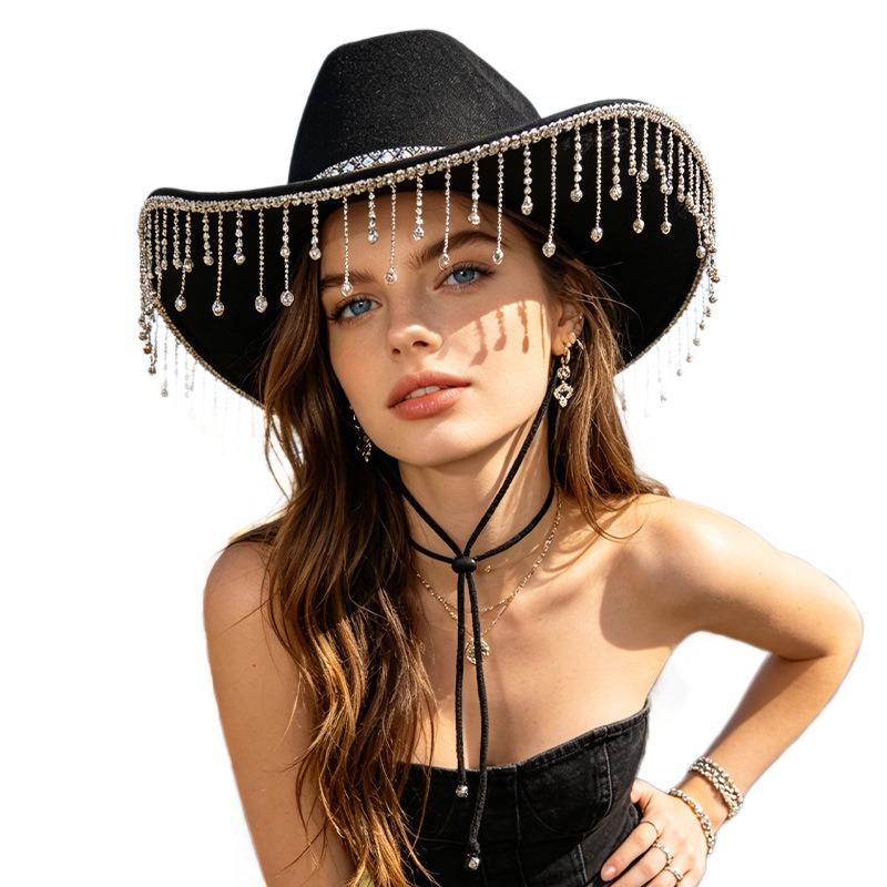 Women S Felt Jazz Hat With Rhinestone Tassel For Party