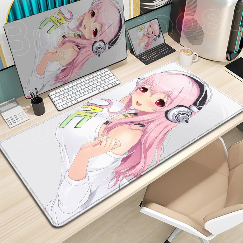 Anime Super Sonico Large Extended Gaming Mouse Pad PC Office Accessories Kawaii Girl HD Printing Computer Keyboard Mat 900x400mm