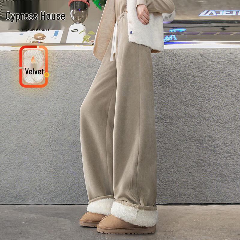 Women's Fleece-Lined Drawstring Wide-Leg Casual Pants