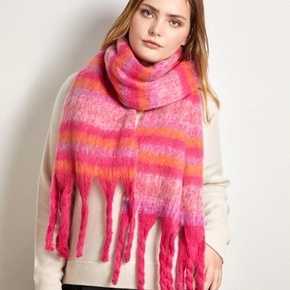 Rainbow Winter Cashmere Scarves Tassel Long Shawl Sweet Stripe Wool Scarf  Student